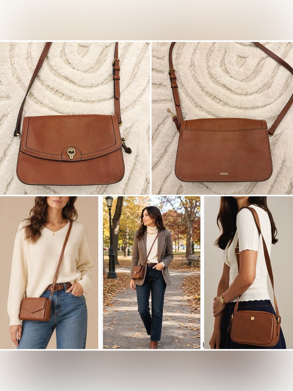 Fossil Ainsley flap closure luxury classy medium leather crossbody bag
